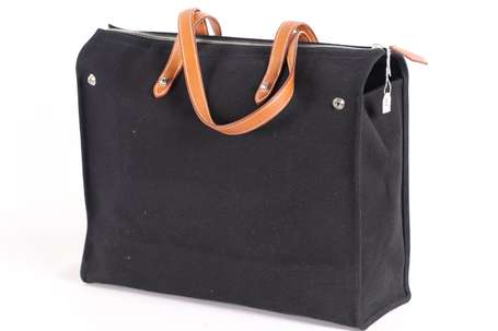 HERMES - Sac cabas pliable en toile noire et veau 