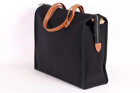 HERMES - Sac cabas pliable en toile noire et veau 