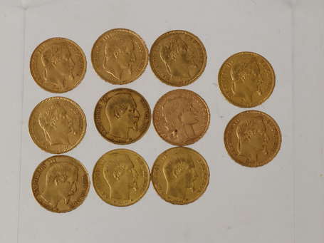 11 pièces de 20 francs or. Poids total : 70,67 g