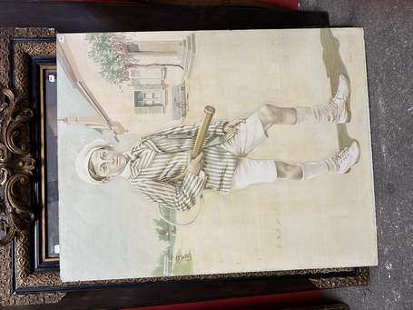 Ecole moderne - Petit joueur de tennis. Huile sur 