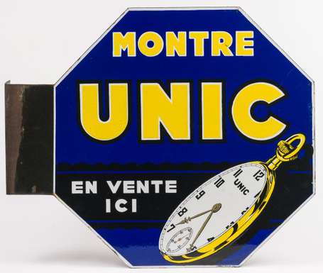 MONTRE UNIC Rare plaque émaillée double-face à 