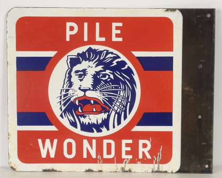 PILE WONDER : Plaque émaillée double-face, rare 