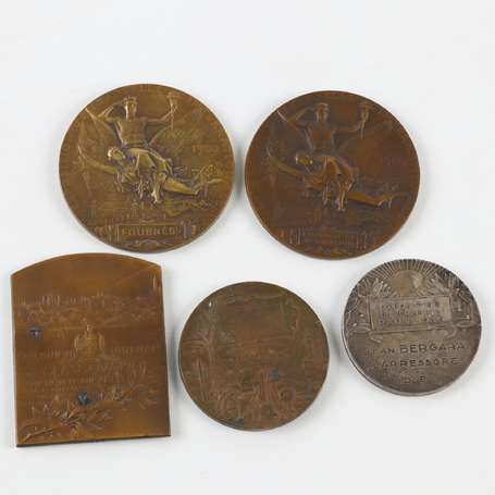 Lot de 5 médailles en bronze divers expositions. 