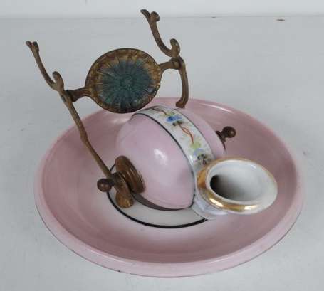 Encrier escargot en porcelaine émaillée rose décor