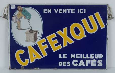 CAFEXQUI : Plaque émaillée double-face, illustrée 