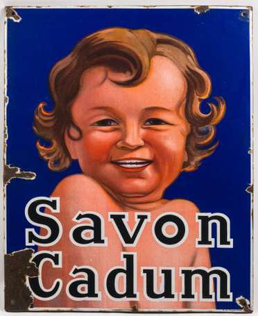 SAVON CADUM : Plaque émaillée plate à rebords, 