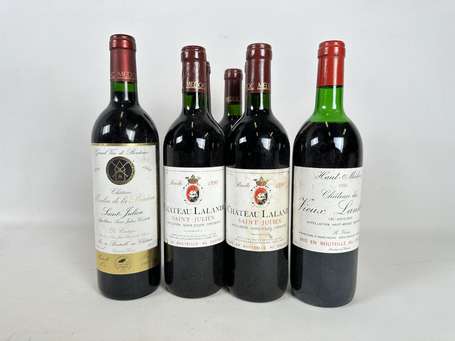 Lot  de 7 bouteilles : 5 Bt Château Lalande 1990, 